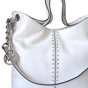 Michael Kors White & Silver Studded Astor Bag